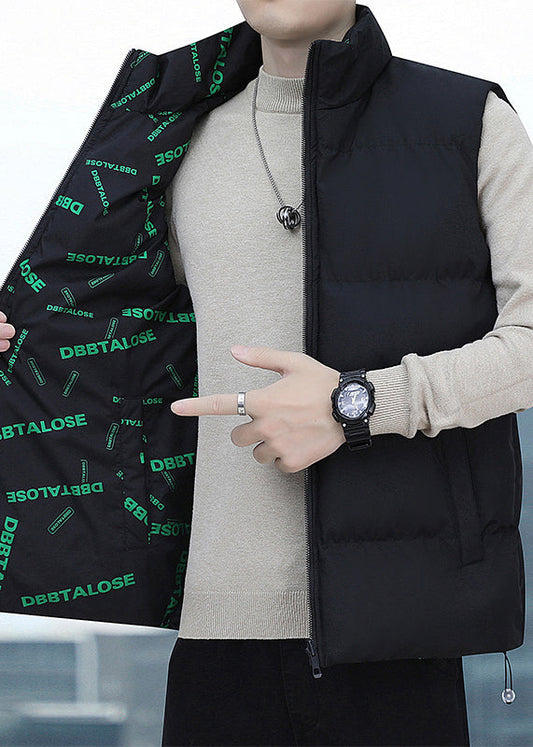 Black Pockets Cotton Filled Waistcoat Coat Zip Up Winter Eq038