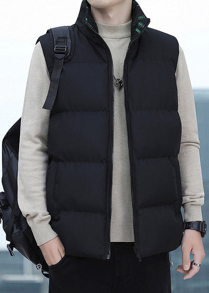 Black Pockets Cotton Filled Waistcoat Coat Zip Up Winter Eq038