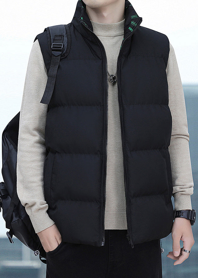 Black Pockets Cotton Filled Waistcoat Coat Zip Up Winter Eq038