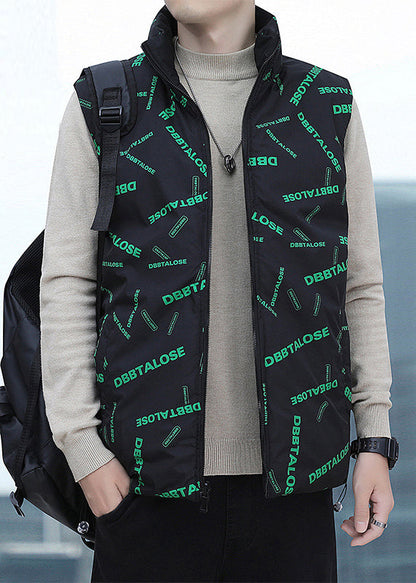 Black Pockets Cotton Filled Waistcoat Coat Zip Up Winter Eq038