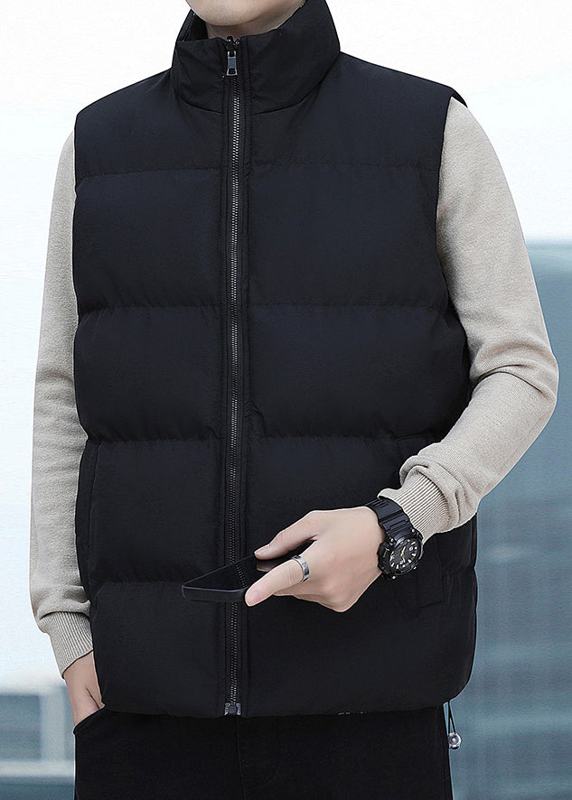 Black Pockets Cotton Filled Waistcoat Coat Zip Up Winter Eq038