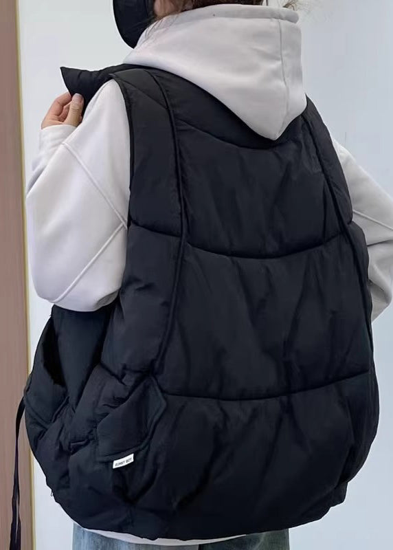 Black Pockets Cotton Filled Waistcoat Zip Up Sleeveless Yw013