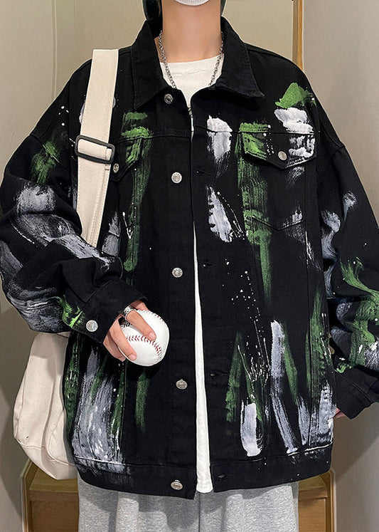 Black Pockets Denim Fall Coats Peter Pan Collar Wa030