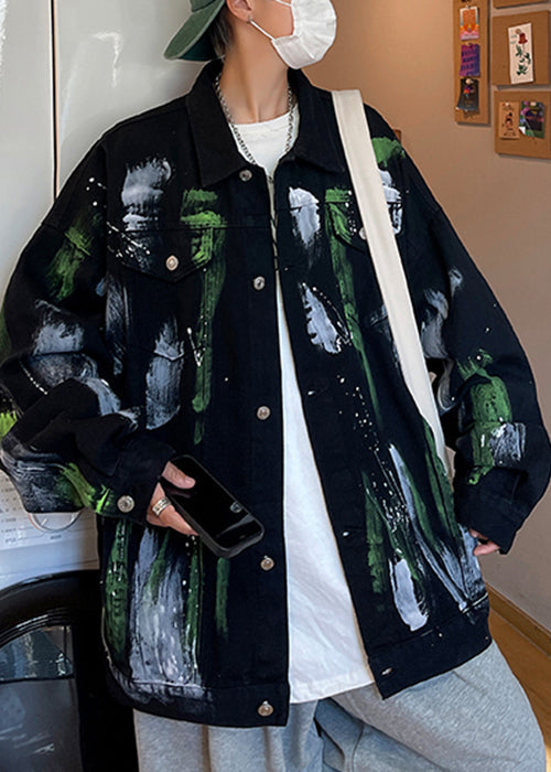Black Pockets Denim Fall Coats Peter Pan Collar Wa030