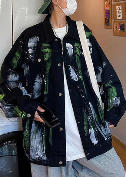 Black Pockets Denim Fall Coats Peter Pan Collar Wa030