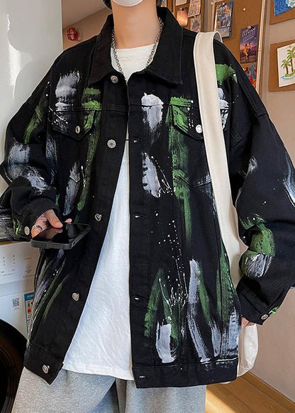 Black Pockets Denim Fall Coats Peter Pan Collar Wa030