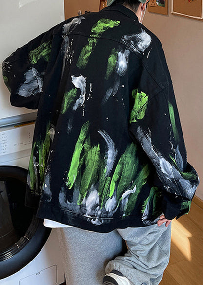 Black Pockets Denim Fall Coats Peter Pan Collar Wa030