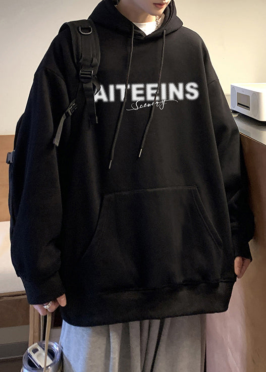 Black Pockets Loose Warm Fleece Spring Sweatshirt Hooded Yq024