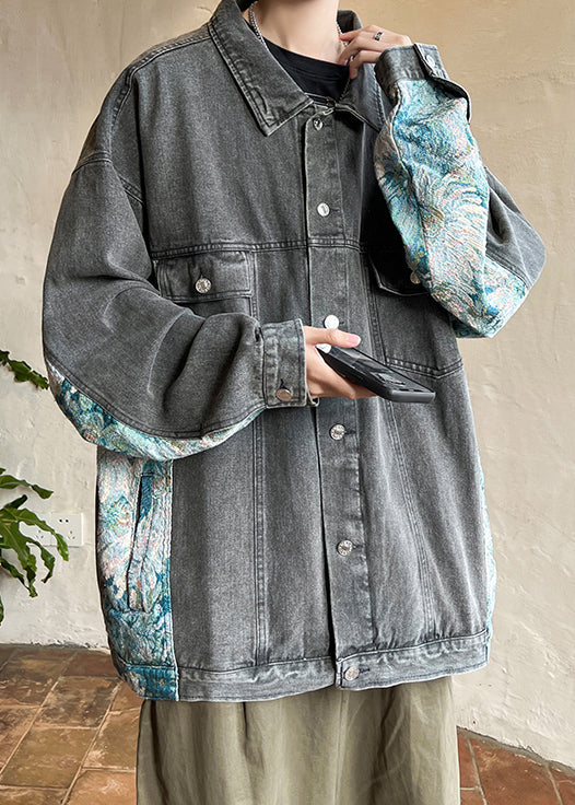 Black Pockets Patchwork Coat Peter Pan Collar Fall Wa028