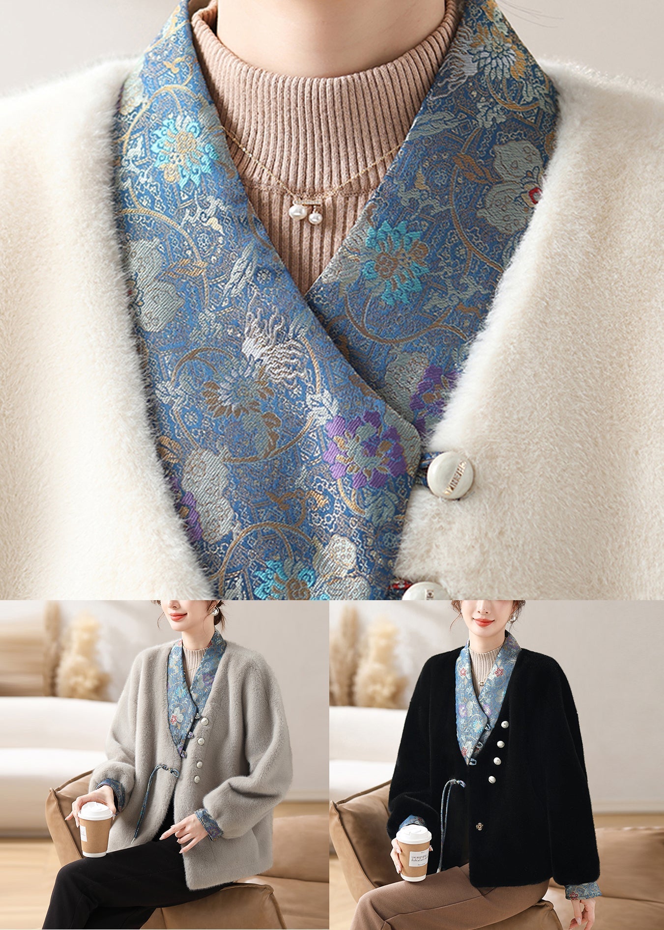 White Asymmetrical Button Mink Velvet Coat Winter Rc017