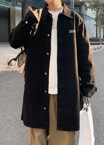 Black Print Pockets Coats Coats Peter Pan Collar Spring Yq013