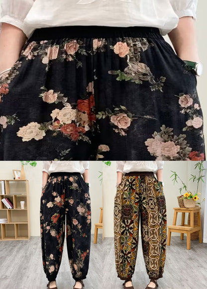 Boutique Yellow Elastic Waist Silk Linen Crop Harem Pants Tq1029