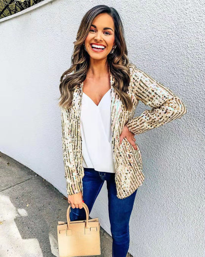 Dressbetty - Black Sequin Shinny Shirt Coat