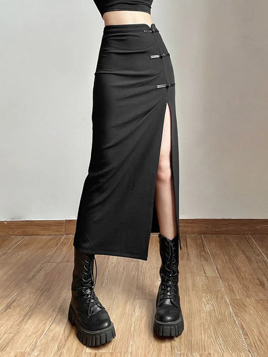 Dressbetty - Split Black All-match Hot Street Skirt