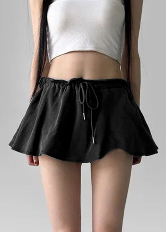 Black Cotton Pants Skirt Elastic Waist Summer Yt003