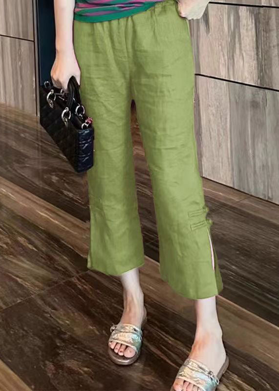 Black Cotton Summer Crop Pants High Waist Re012