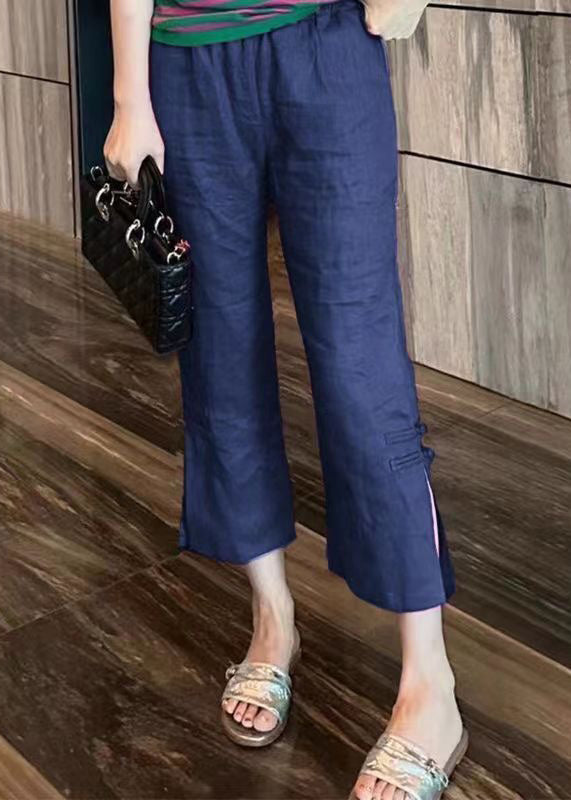 Black Cotton Summer Crop Pants High Waist Re012