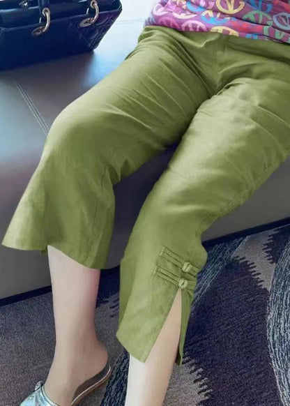 Black Cotton Summer Crop Pants High Waist Re012