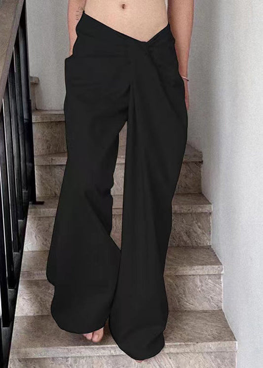 Black Cotton Wide Leg Summer Pants Asymmetrical Pp023