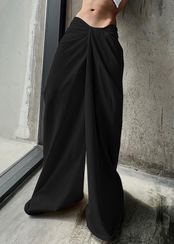 Black Cotton Wide Leg Summer Pants Asymmetrical Pp023
