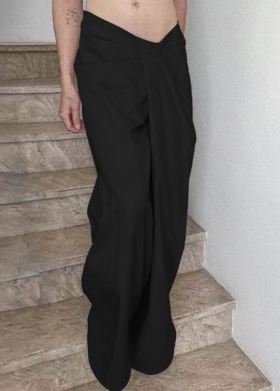 Black Cotton Wide Leg Summer Pants Asymmetrical Pp023