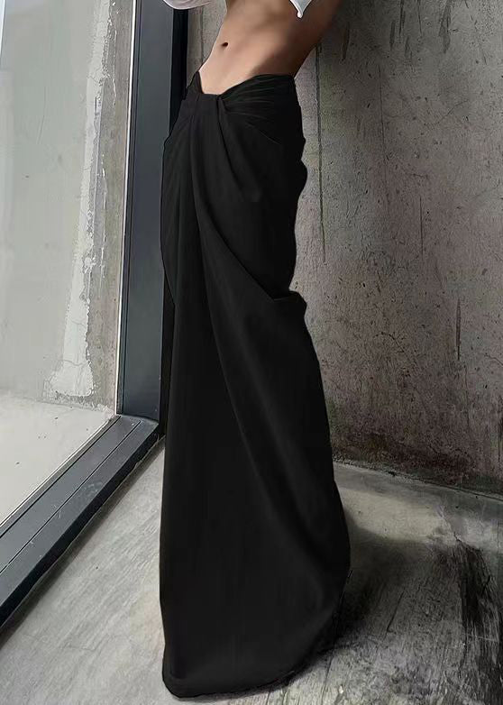 Black Cotton Wide Leg Summer Pants Asymmetrical Pp023