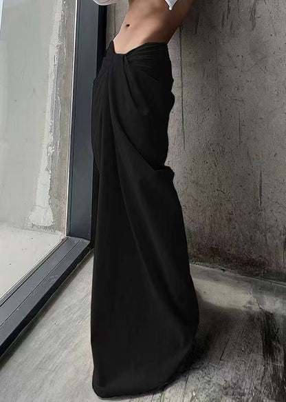 Black Cotton Wide Leg Summer Pants Asymmetrical Pp023
