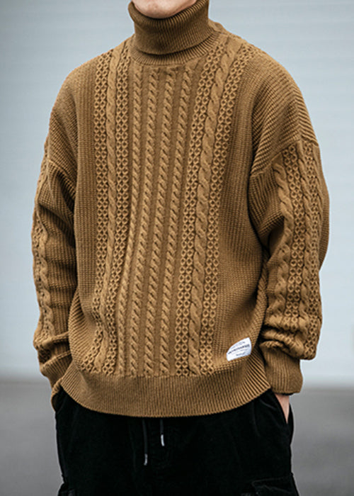 Black Cozy Cable Knit Sweaters Turtleneck Winter Rj038