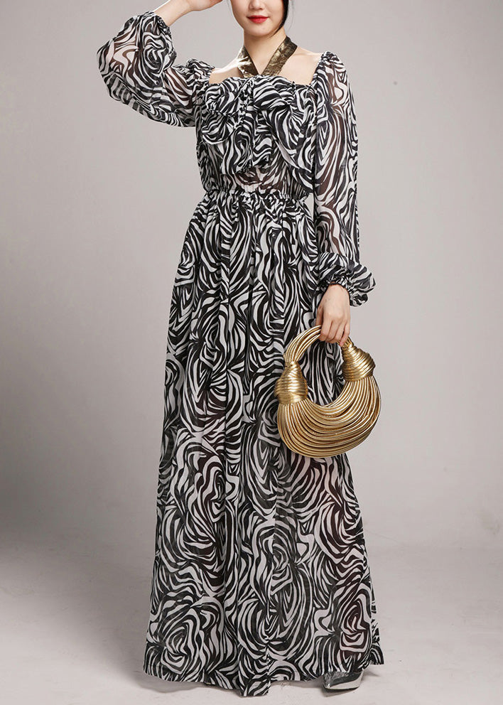 Black Square Collar Tie Lace Chiffon Jumpsuits Fall Ay1049