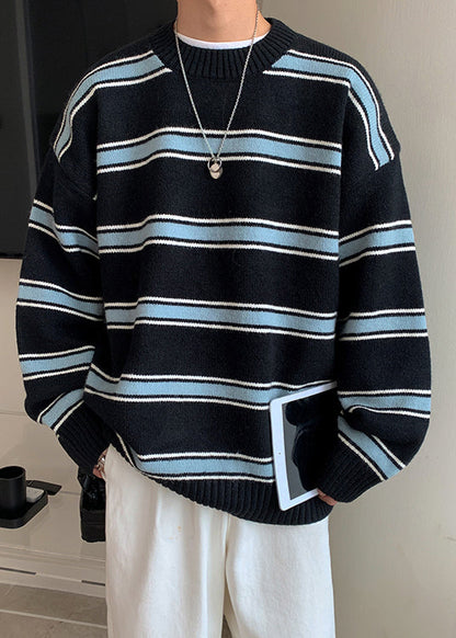 Black Thick Loose Knit Winter Sweaters O Neck Qf040