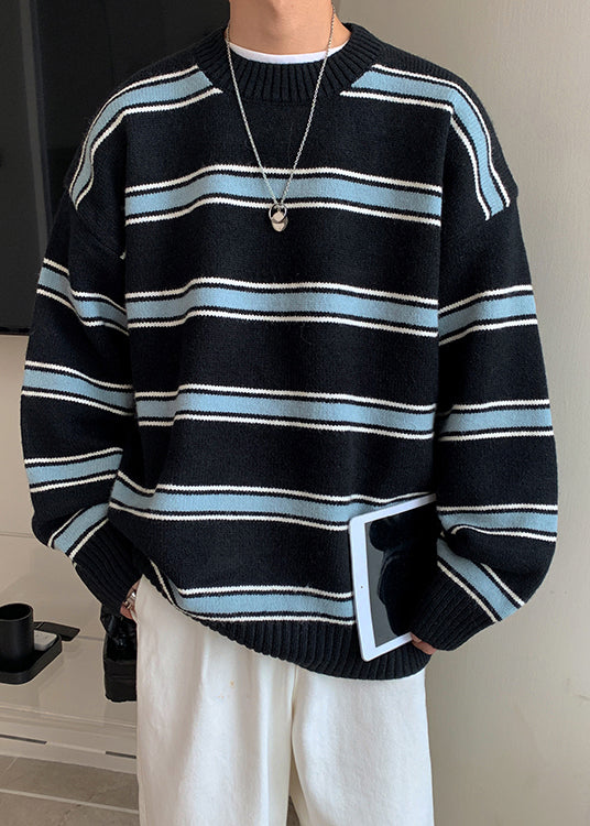 Black Thick Loose Knit Winter Sweaters O Neck Qf040