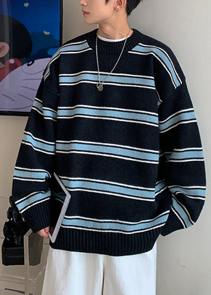 Black Thick Loose Knit Winter Sweaters O Neck Qf040