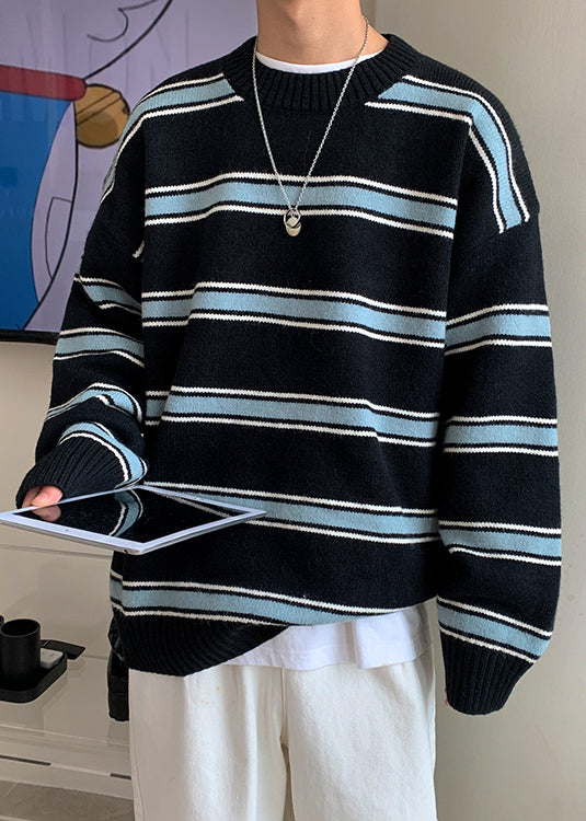 Black Thick Loose Knit Winter Sweaters O Neck Qf040