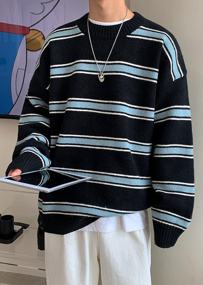 Black Thick Loose Knit Winter Sweaters O Neck Qf040