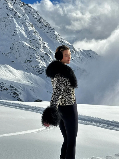 Black White Leopard Faux Long Single Breasted High Street Short Coat