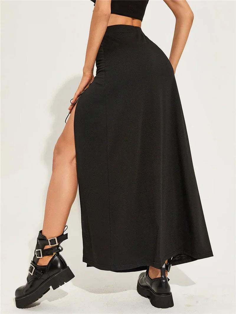 Black Split Simple All-match Cool Mature Vitality Skirt