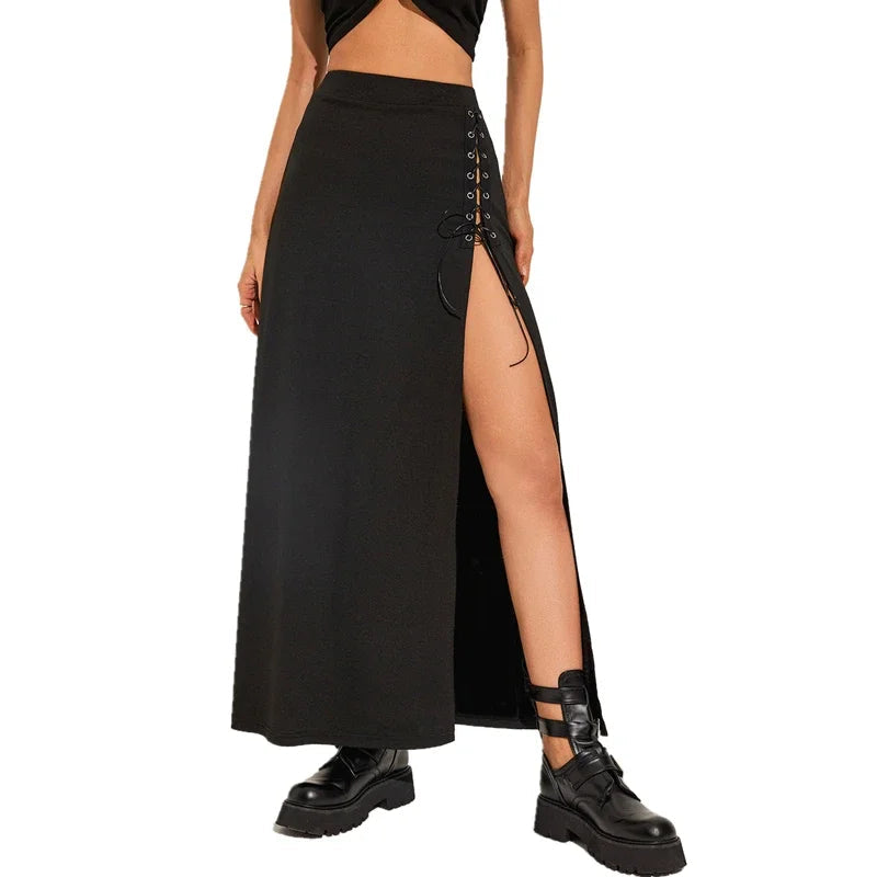 Black Split Simple All-match Cool Mature Vitality Skirt