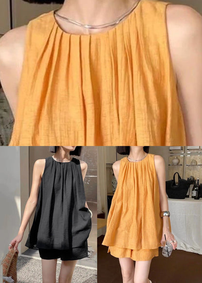 French Orange O-neck Vest and Shorts Two Pieces Set Summer Qb017