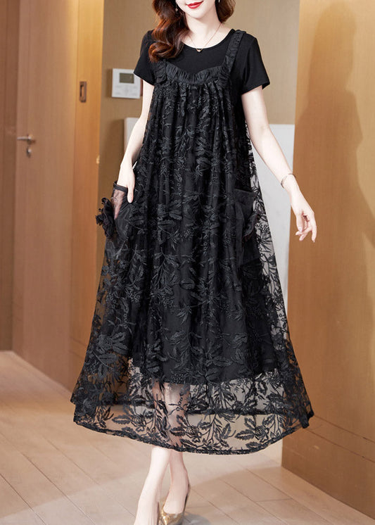 Black Wrinkled Tulle Slip Maxi Dresses Sleeveless Ac2018