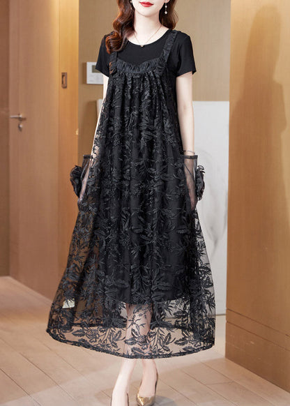 Black Wrinkled Tulle Slip Maxi Dresses Sleeveless Ac2018