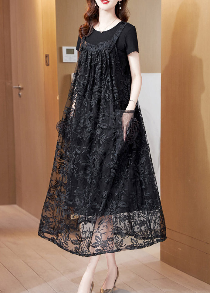 Black Wrinkled Tulle Slip Maxi Dresses Sleeveless Ac2018