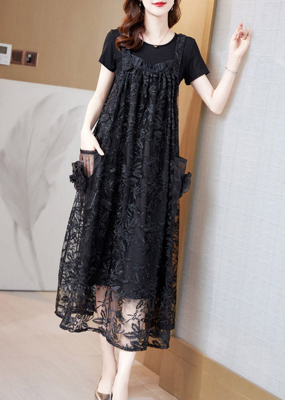 Black Wrinkled Tulle Slip Maxi Dresses Sleeveless Ac2018