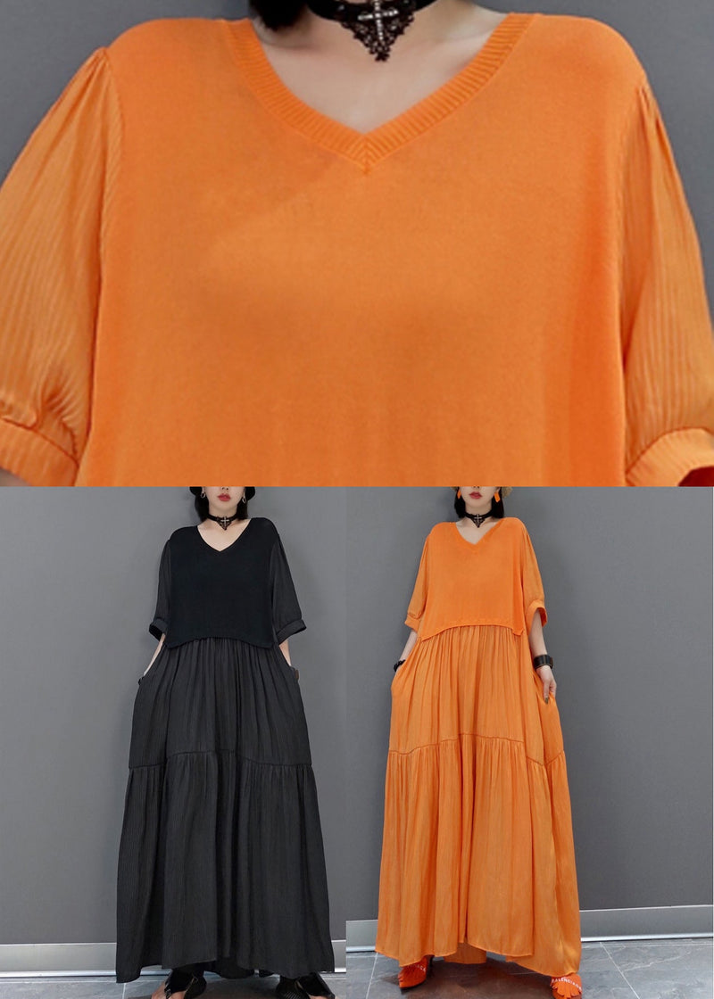 Black Wrinkled Vacation Long Dresses Half Sleeve Vb1003