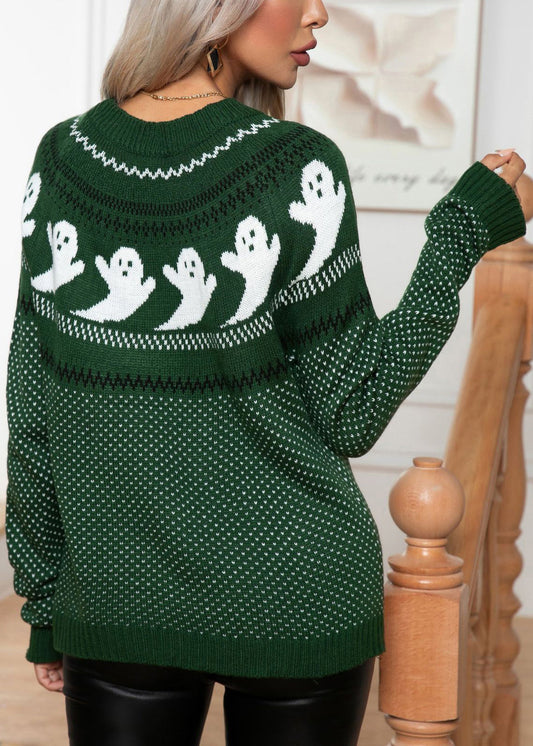 Blackish Green Cozy Knit Sweater O Neck Long Sleeve Ae1018