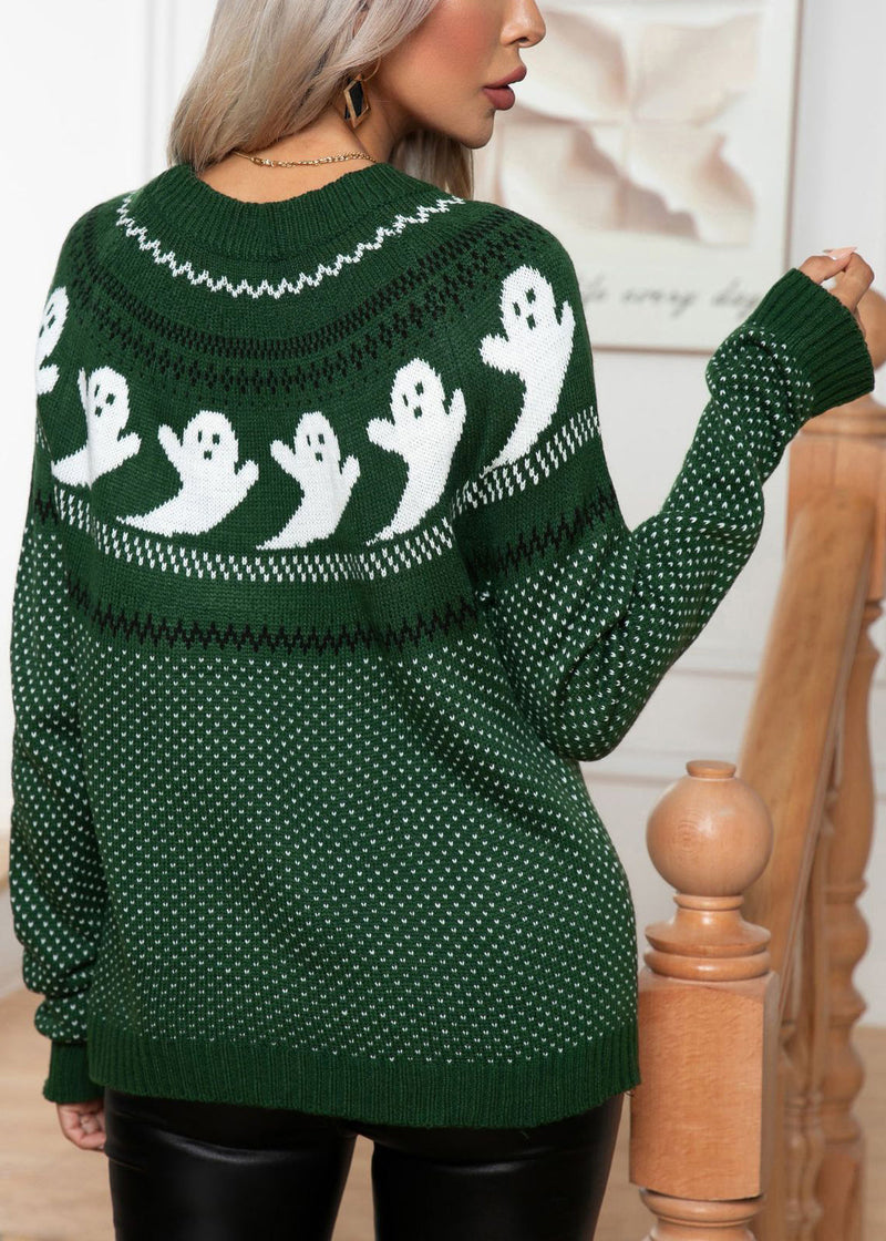 Blackish Green Cozy Knit Sweater O Neck Long Sleeve Ae1018