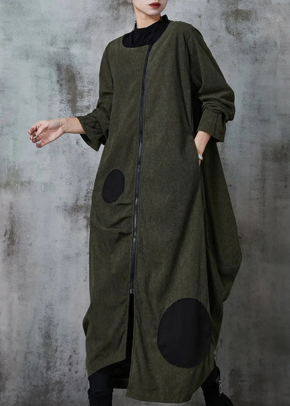 Blackish Green Dot Cotton Trench Coat Asymmetrical Spring Jk1051