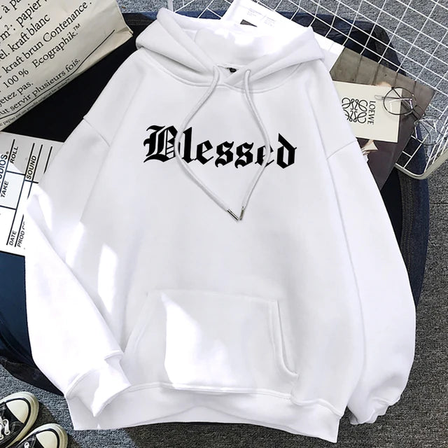 Blessed Creativity Printed Hoodies Street Style Hip Hop Hoody Autumn Loose Fleece Clothing Comfortable Pullover Sweatshirt