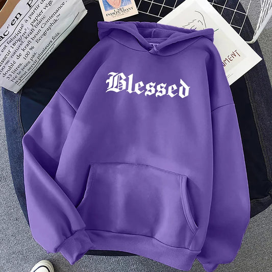 Blessed Creativity Printed Hoodies Street Style Hip Hop Hoody Autumn Loose Fleece Clothing Comfortable Pullover Sweatshirt