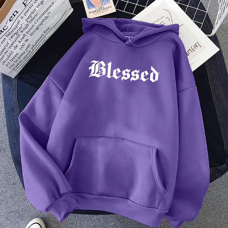 Blessed Creativity Printed Hoodies Street Style Hip Hop Hoody Autumn Loose Fleece Clothing Comfortable Pullover Sweatshirt