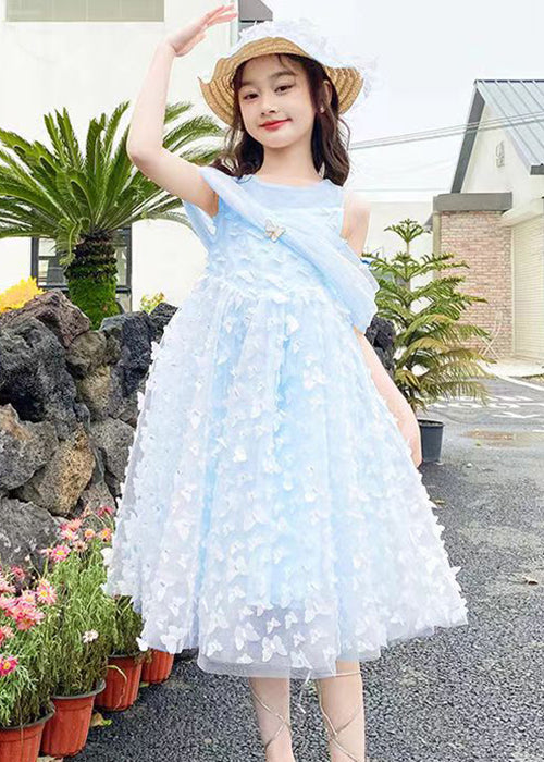 Blue Cold Shoulder Tulle Summer Long Dress Butterfly Tt034